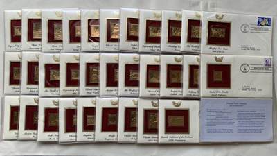 《竞宝斋》第457场 周日，周一，周二   3场连拍 （全场包邮）欢迎送拍 - 美国 邮票系列 金箔邮票 含一张原始邮票 一张复刻金箔邮票 一张说明书  共31封