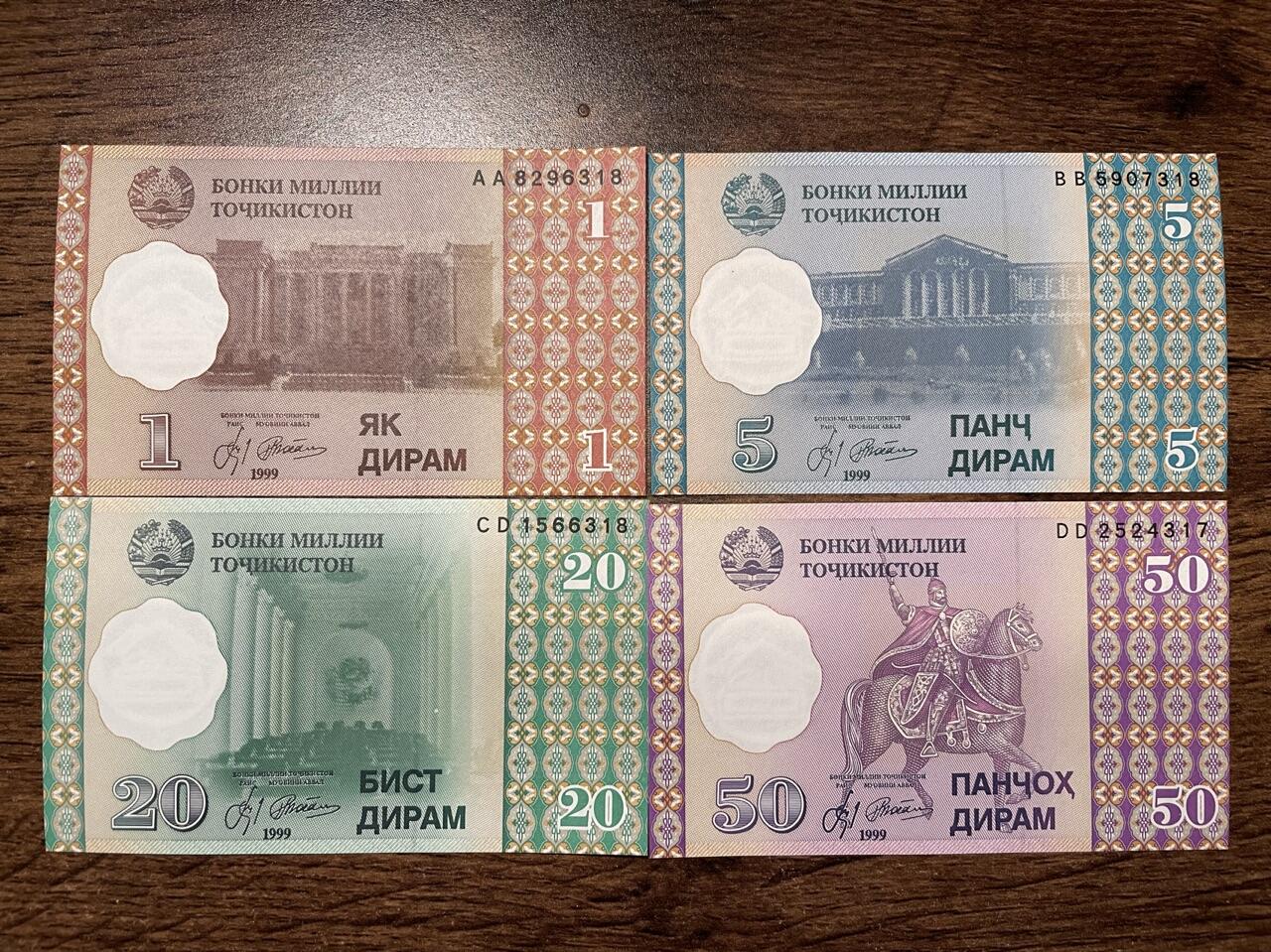塔吉克斯坦 辅币全套UNC 很美的小东西 三张尾三同号