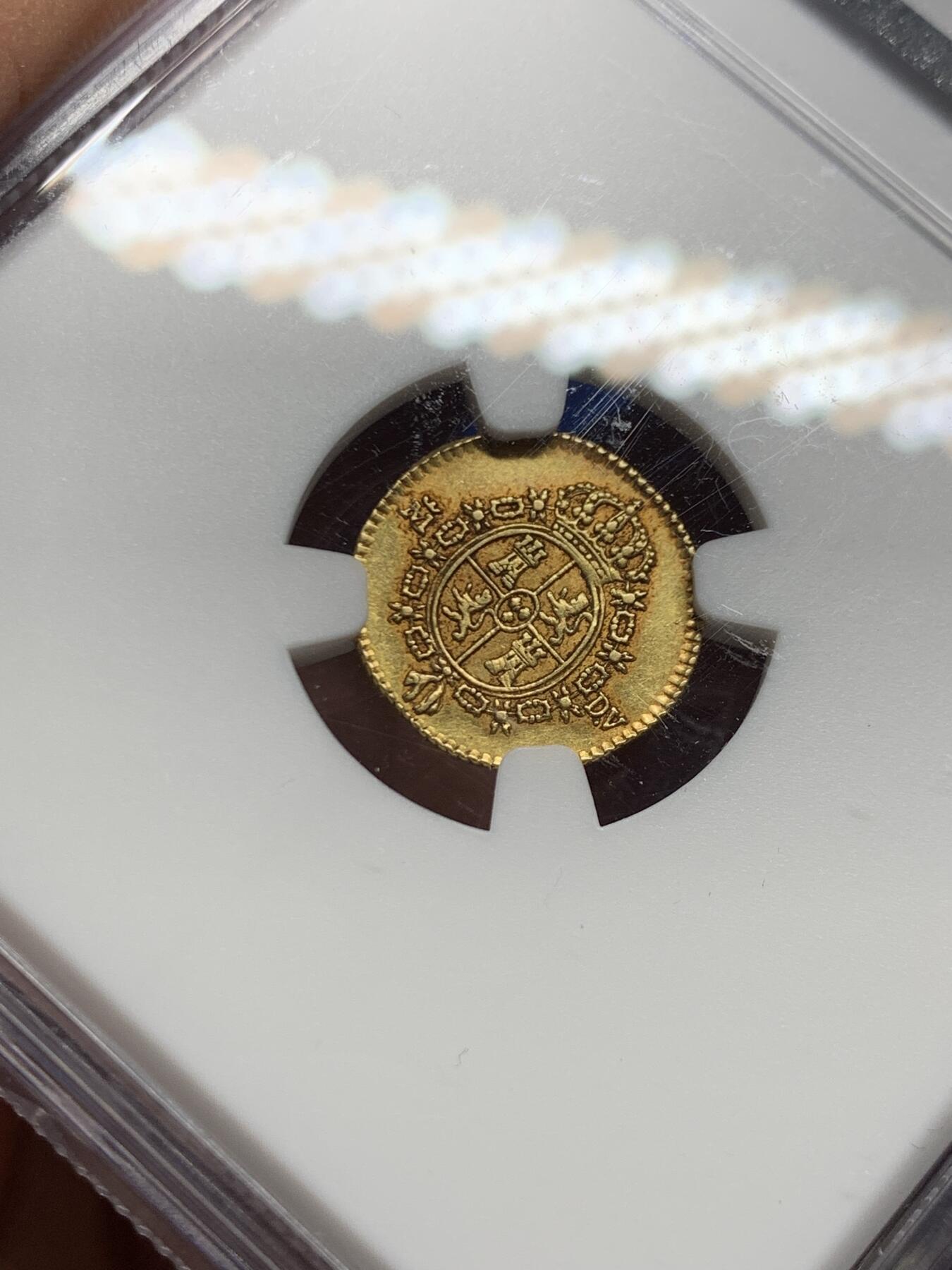 《竞宝斋》第457场 周日，周一，周二   3场连拍 （全场包邮）欢迎送拍 NGC AU55 西班牙1786年卡洛斯三世1/2埃斯库多金币 875金 1.69克 15mm 深打好品底板带光