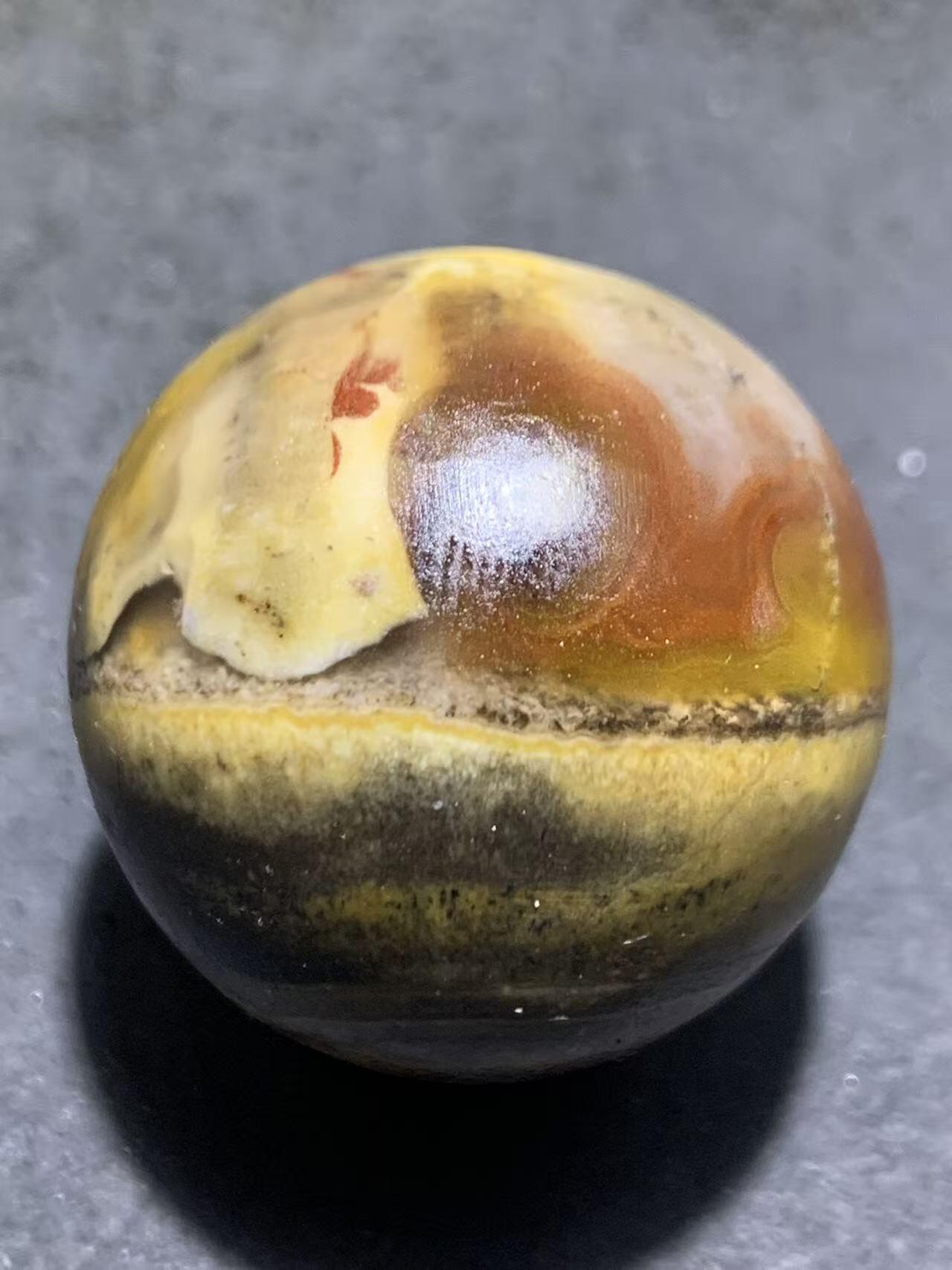 罕见冰飘原皮天眼纹战国红玛瑙通货大圆珠一个，