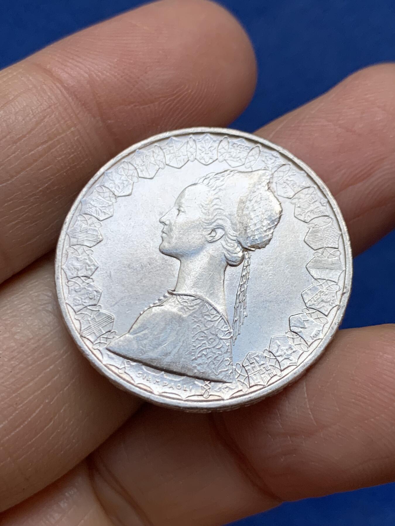 《竞宝斋》第457场 周日，周一，周二   3场连拍 （全场包邮）欢迎送拍 卷拆原光 意大利1966年 少女帆船500里拉银币 11克 835银