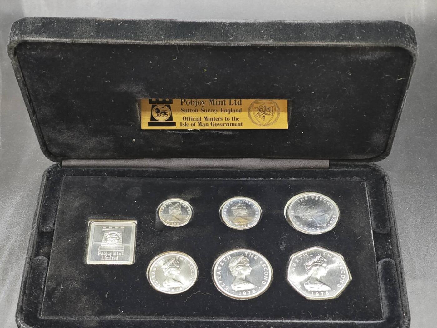 【淘币小摊】实时拍第八百四十七拍   银币套币场   满百包邮可预留二周 每周一统一发货   马恩岛1978年全银套币含造币厂银章63克925银参考银价1123