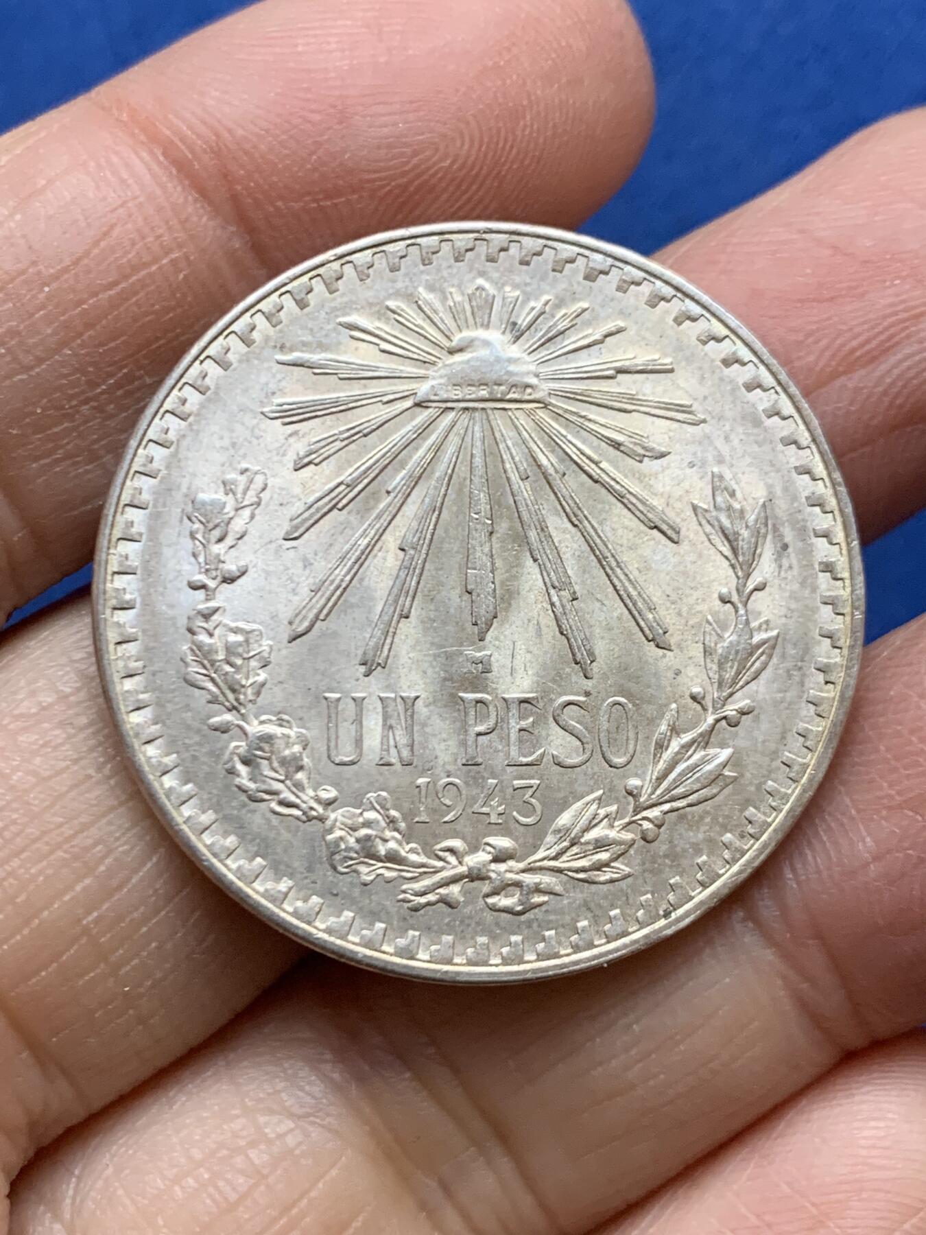 《竞宝斋》第457场 周日，周一，周二   3场连拍 （全场包邮）欢迎送拍 墨西哥1943年1比索银币 黄油转光