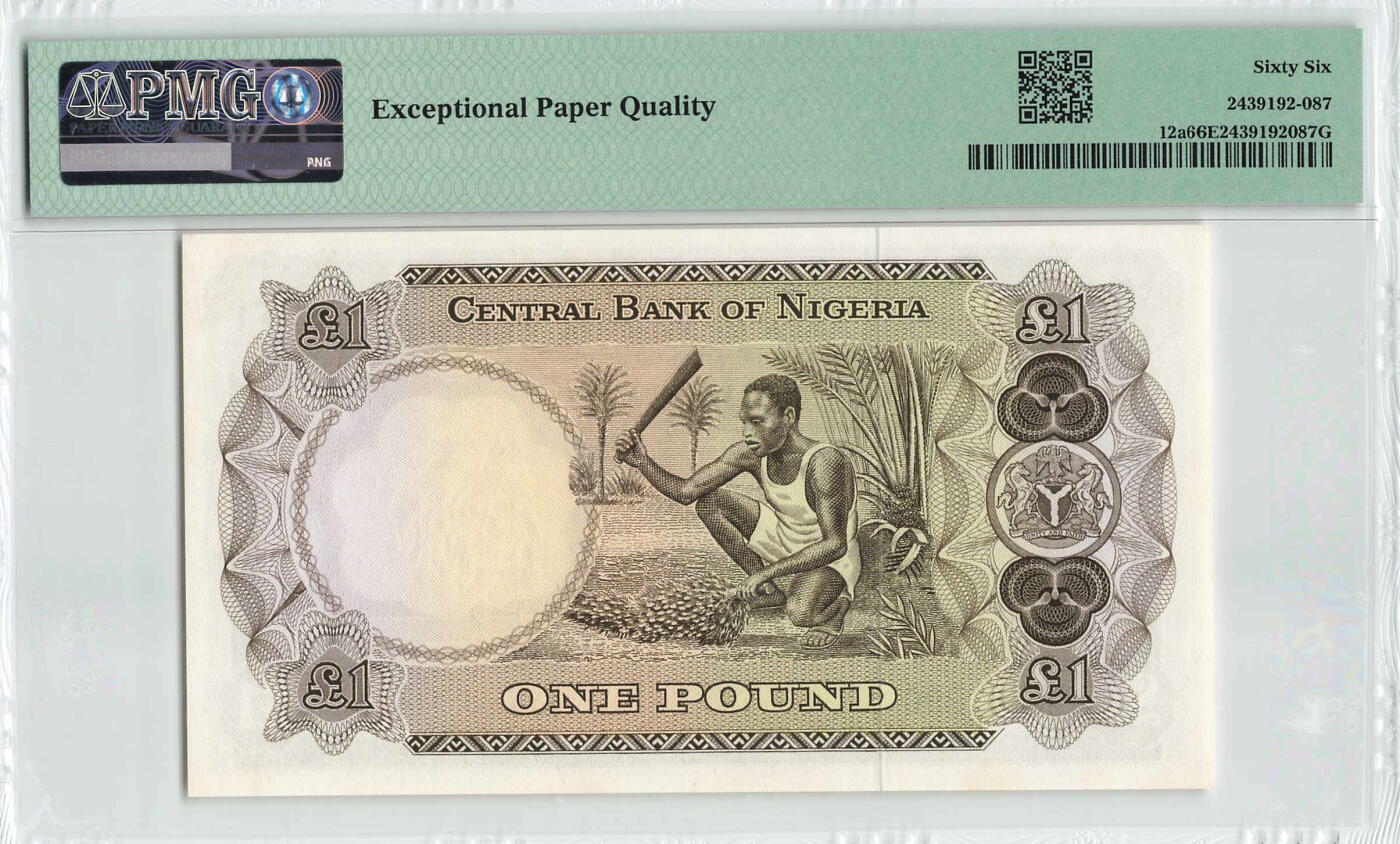 小福收藏拍卖第198期 评级币精选场  本期有菲律宾百位靓号100000比索超大纪念钞 苏里南25000盾花鸟版最高值 柬埔寨珍品56年50瑞尔 南越未发行版最高值打飞机  巴哈马彩背 老挝中国代印57年样钞 匈牙利 斯洛伐克 法罗群岛等多国精美高分珍稀老钞精品纸币 尼日利亚 1968年 1镑 无47 PMG66 EPQ 亚军分（冠军分仅1枚）