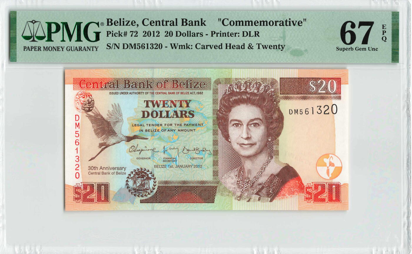 小福收藏拍卖第200期 【庆典场 中拍就有好礼相赠】评级币精选场 本期有捷克斯洛伐克20年100克朗慕夏作品大珍 69分倒置百位号布隆迪世界最大纸币  35年版加拿大经典 苏格兰格拉斯哥大学500年纪念钞倒置小号 卡塔尔80年100里亚尔冠军分 美国教育券 意大利拉斐尔 乌克兰 库克群岛 墨西哥 南斯拉夫 亚美尼亚等多国精美高分珍稀老钞精品纸币 伯利兹 2012年 20元 中央银行成立30周年纪念钞 无47 PMG67 EPQ 亚军分