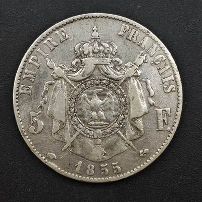 【淘币小摊】实时拍第八百四十七拍   银币套币场   满百包邮可预留二周 每周一统一发货   - 法国1855年拿破仑三世5法郎银币光头版25克900银参考银价430