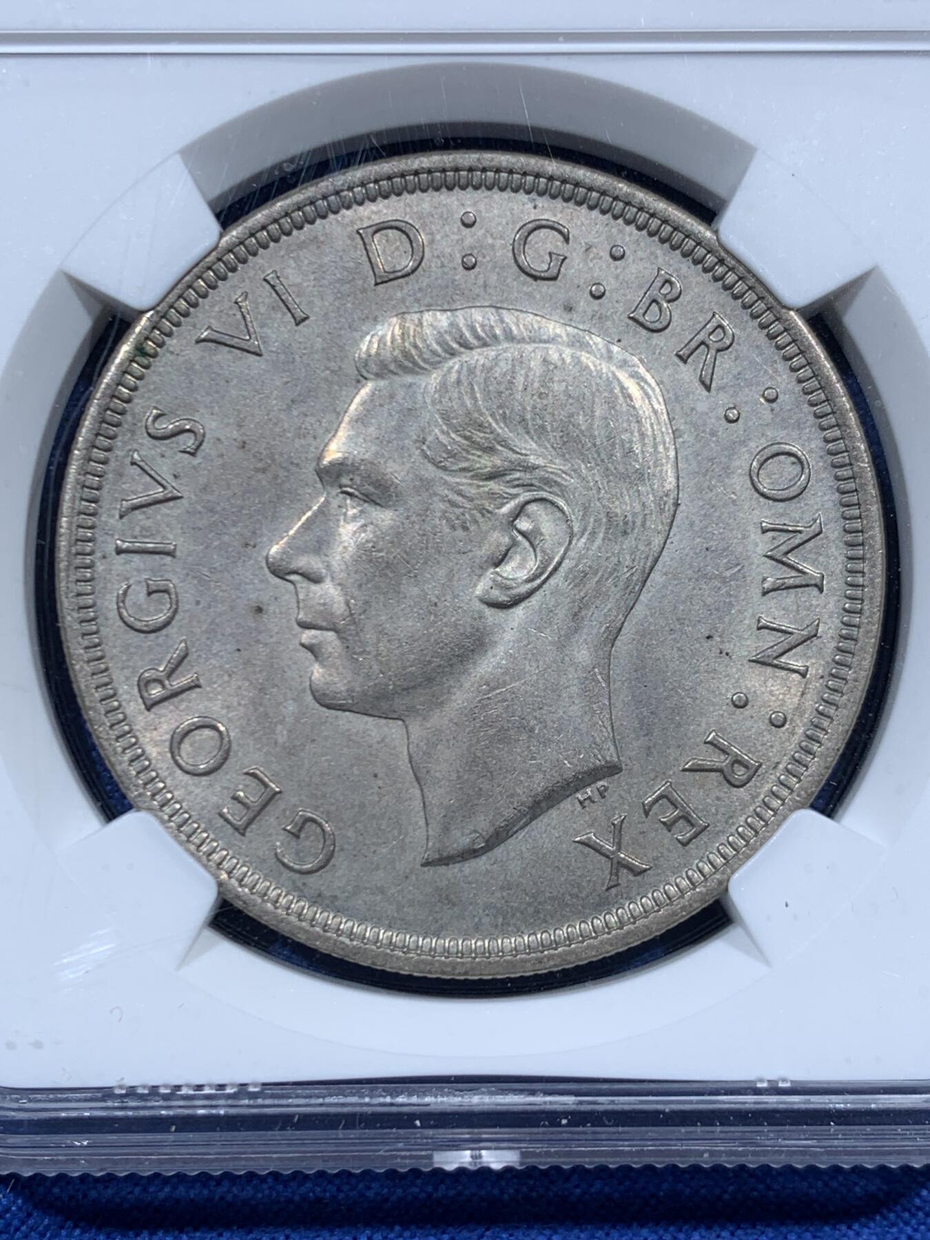 《竞宝斋》第457场 周日，周一，周二   3场连拍 （全场包邮）欢迎送拍 NGC MS63 英国1937年乔治六世登基1克朗银币，原汁原味老包浆。