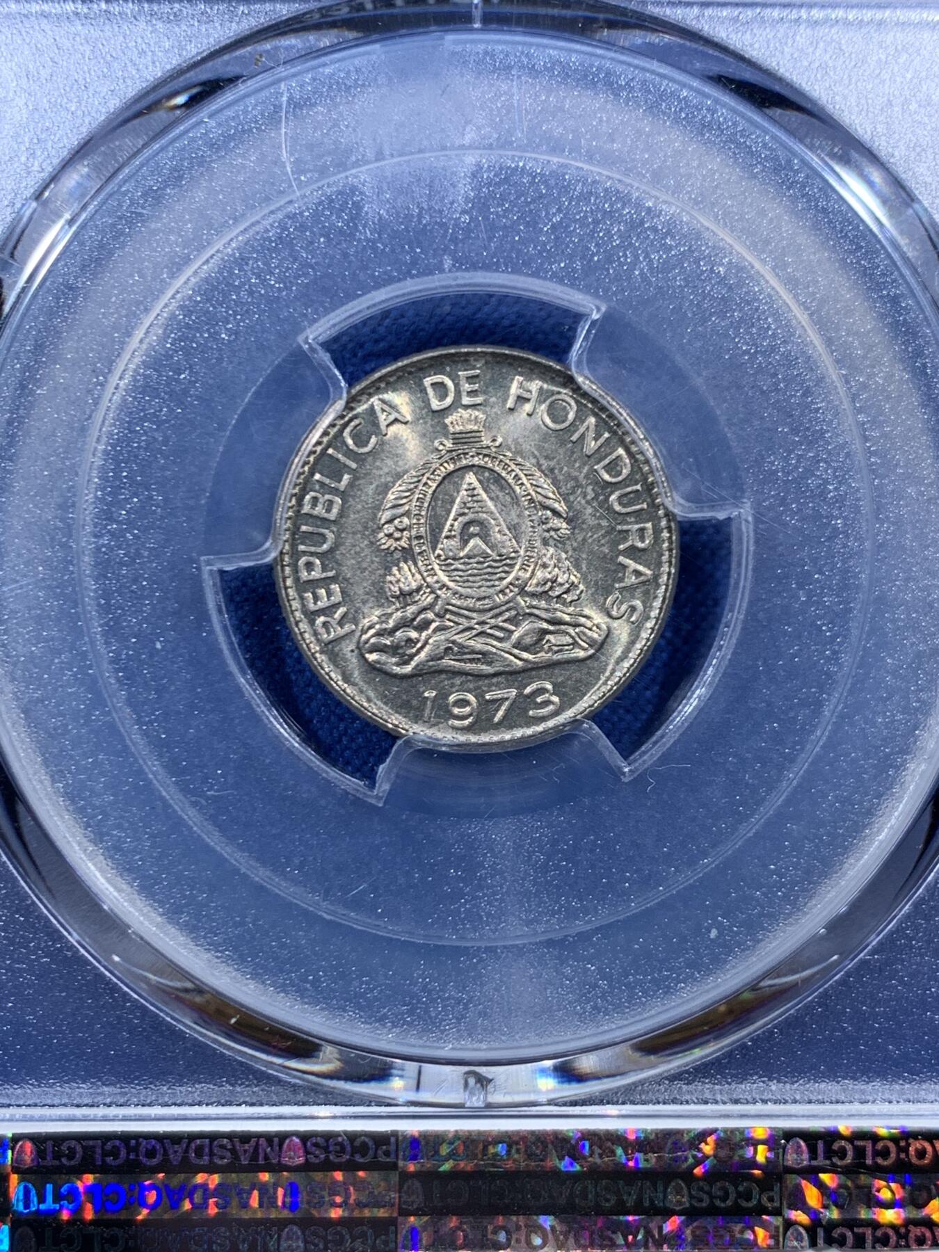 《竞宝斋》第457场 周日，周一，周二   3场连拍 （全场包邮）欢迎送拍 PCGS MS65 洪都拉斯 1973年 20分 黄油光好状态辅币 国内少见