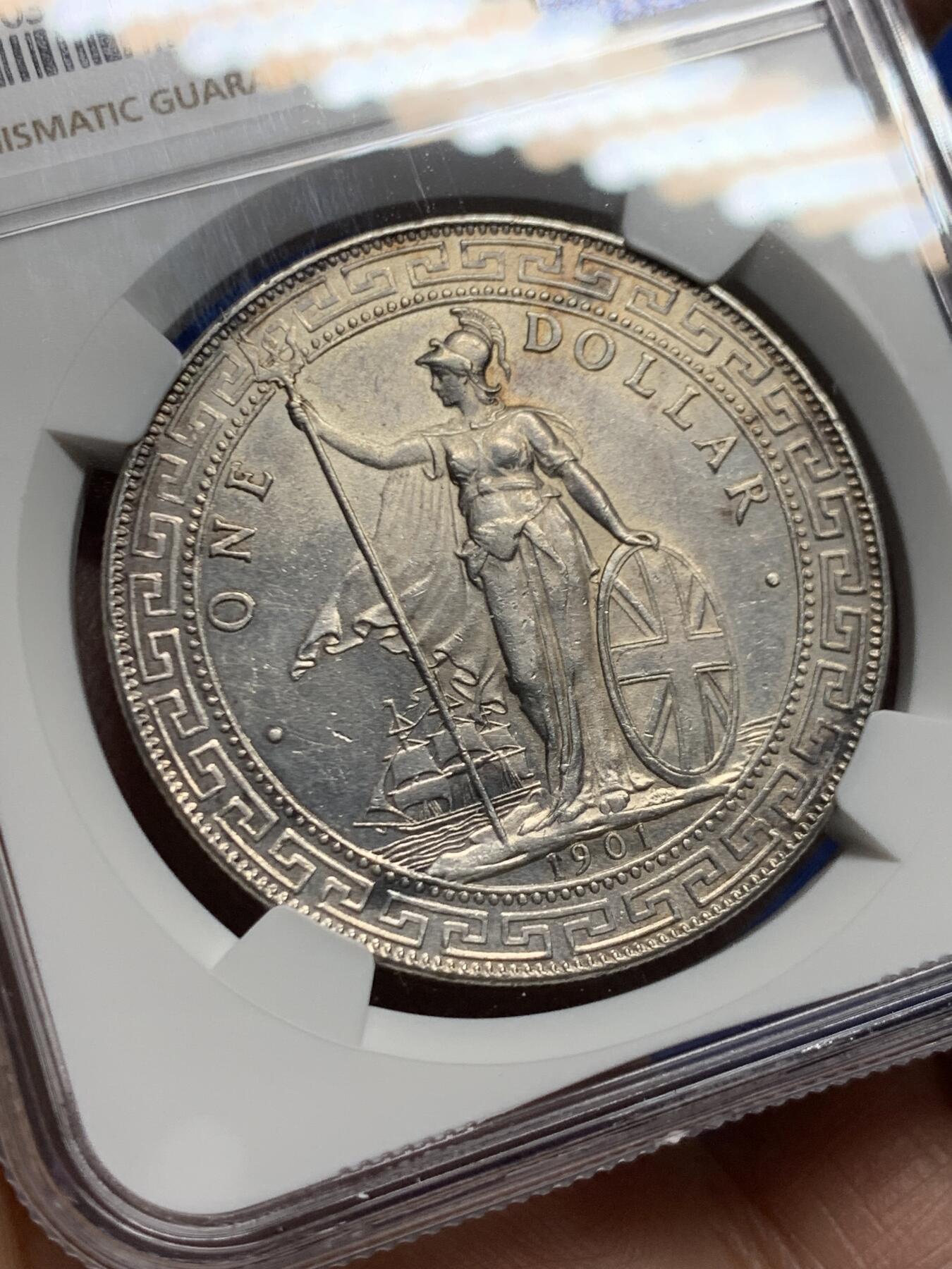 《竞宝斋》第457场 周日，周一，周二   3场连拍 （全场包邮）欢迎送拍 NGC UNC 英国 1901-B 站洋 流通充分年份 铸打深俊 收藏佳品