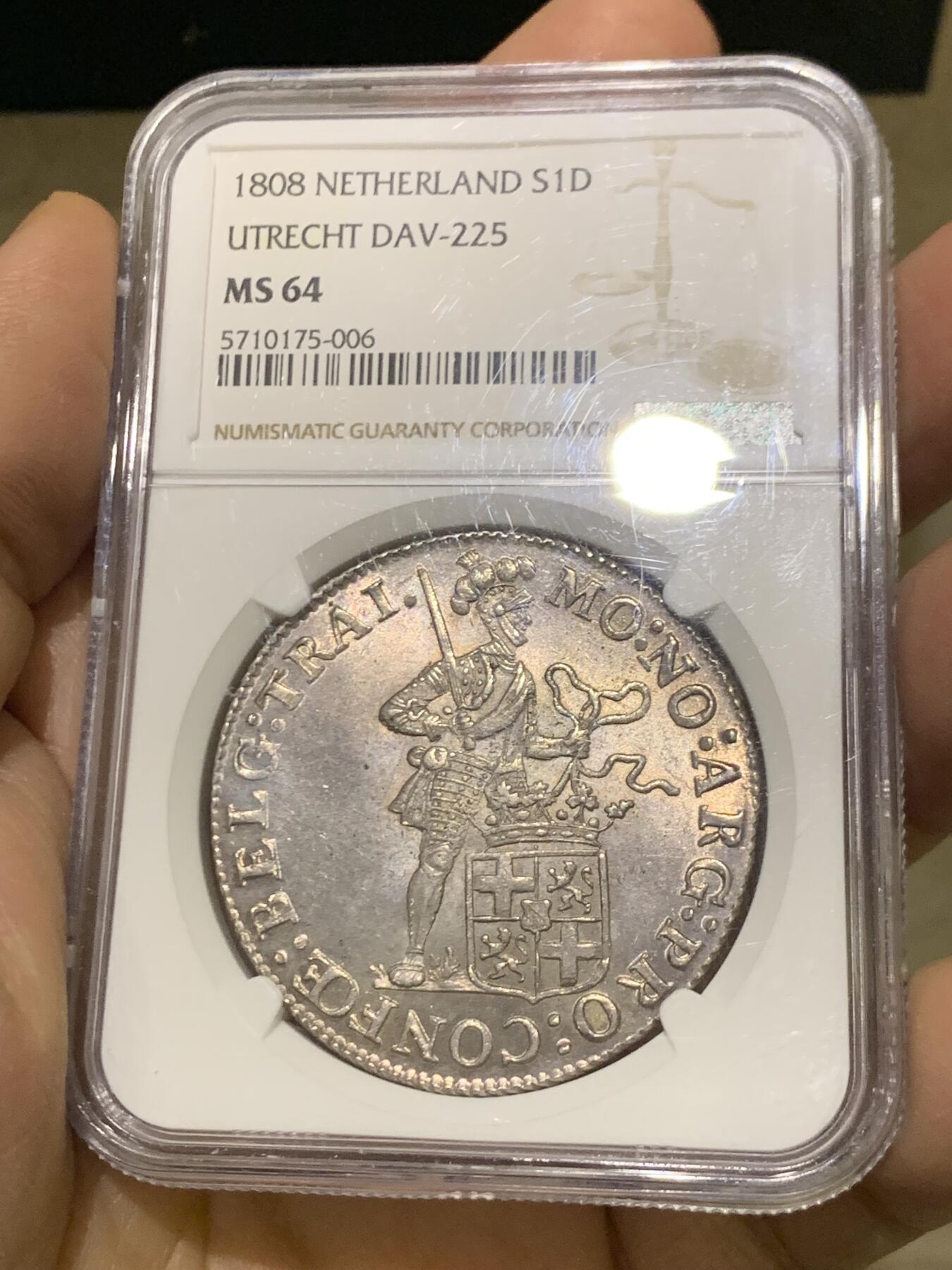 《竞宝斋》第457场 周日，周一，周二   3场连拍 （全场包邮）欢迎送拍 NGC MS64 荷兰 1808年 乌特勒支 1杜卡特 武士银币 打制细腻 值得入藏 2023年17000成交