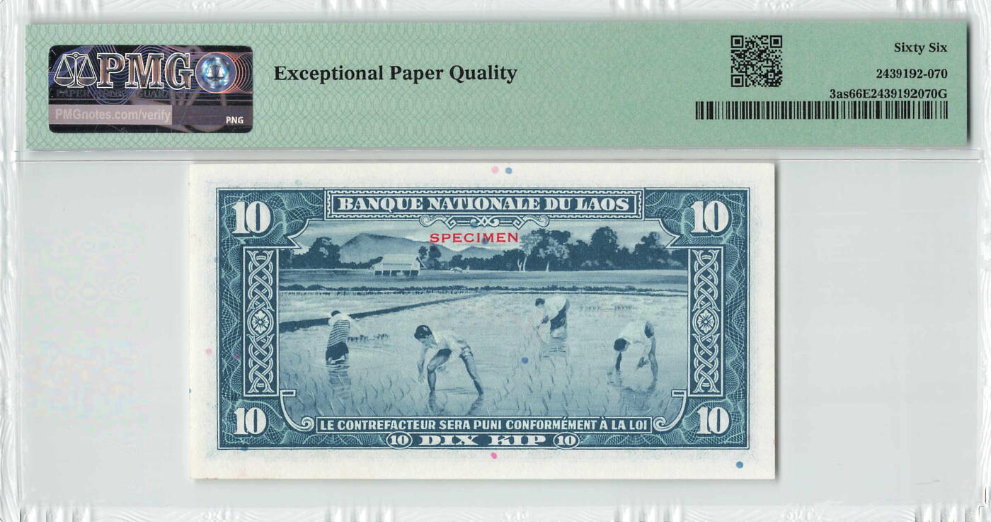 小福收藏拍卖第200期 【庆典场 中拍就有好礼相赠】评级币精选场 本期有捷克斯洛伐克20年100克朗慕夏作品大珍 69分倒置百位号布隆迪世界最大纸币  35年版加拿大经典 苏格兰格拉斯哥大学500年纪念钞倒置小号 卡塔尔80年100里亚尔冠军分 美国教育券 意大利拉斐尔 乌克兰 库克群岛 墨西哥 南斯拉夫 亚美尼亚等多国精美高分珍稀老钞精品纸币 老挝 1957年 10基普 中国代印 少见样钞 PMG66 EPQ 亚军分