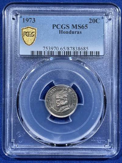 《竞宝斋》第457场 周日，周一，周二   3场连拍 （全场包邮）欢迎送拍 - PCGS MS65 洪都拉斯 1973年 20分 黄油光好状态辅币 国内少见