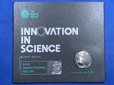 《竞宝斋》第457场 周日，周一，周二   3场连拍 （全场包邮）欢迎送拍 - 英国2019年霍金黑洞纪念币，全新带证书说明书。