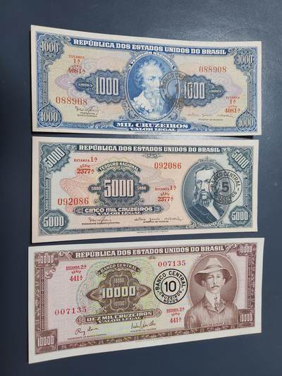 1月13号晚上8点 外国纸币自动截拍第8场 - 巴西 1966年1000,5000,10000克鲁塞罗,改值1,5,10新克鲁塞罗,几乎全新