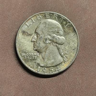 【日月同辉 第2场】无买家佣金 世界钱币 银币 - 1954年美国25美分银币