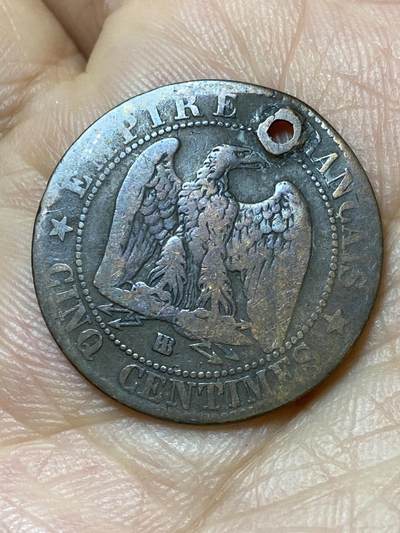 2026年第六场(总第一百七十五场）外国好品散币场(免佣金) - 打孔–法兰西第二帝国186X年5生丁(拿破仑三世第二版，BB标斯特拉斯堡造)