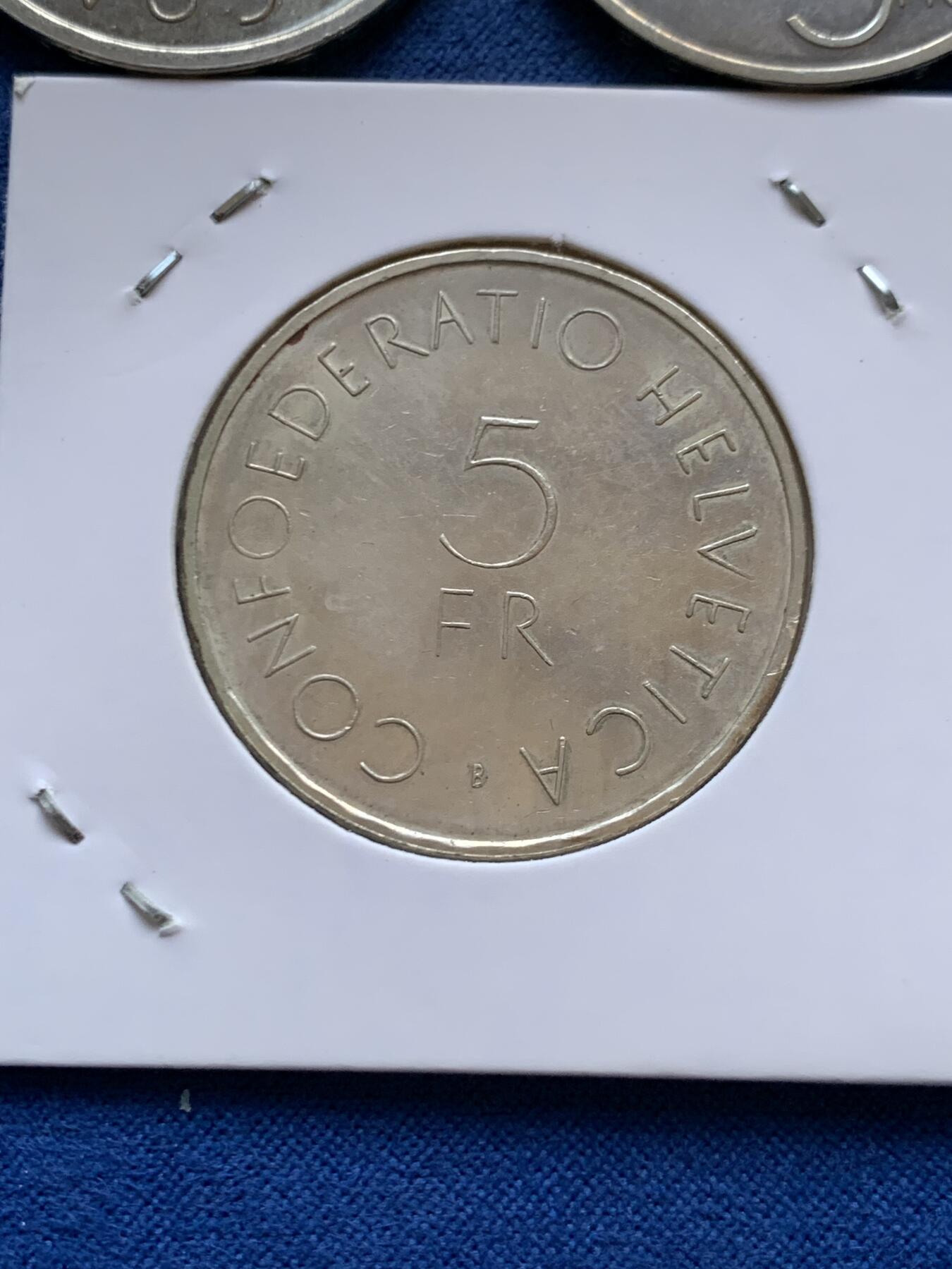 《竞宝斋》第457场 周日，周一，周二   3场连拍 （全场包邮）欢迎送拍 五枚一组 瑞士1968年5法郎 其中含一枚1963年银币