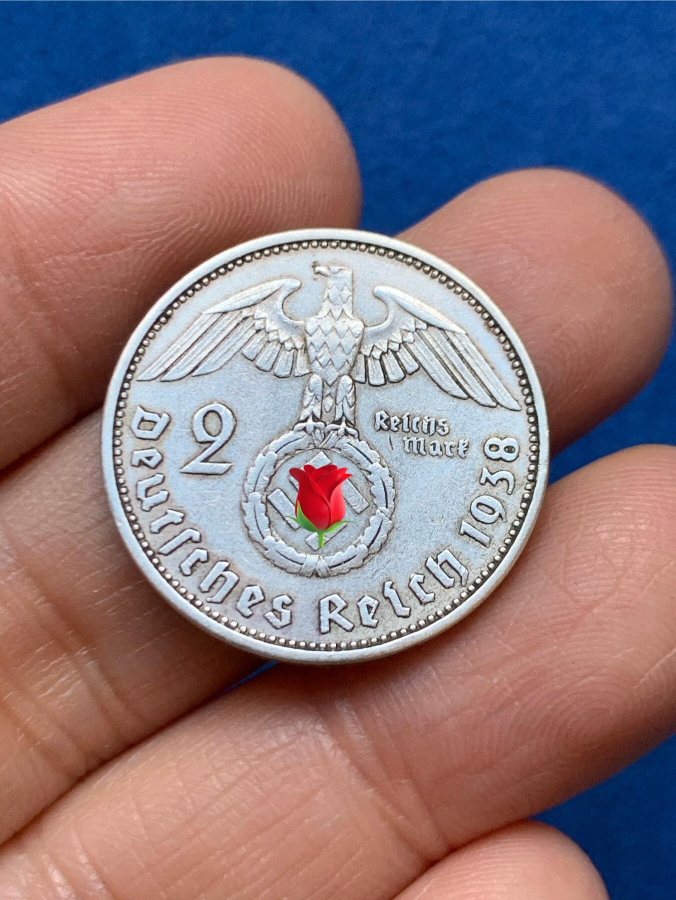 《竞宝斋》第457场 周日，周一，周二   3场连拍 （全场包邮）欢迎送拍 两枚一组 德国1938年兴登堡2马克银币+广东二豪九年