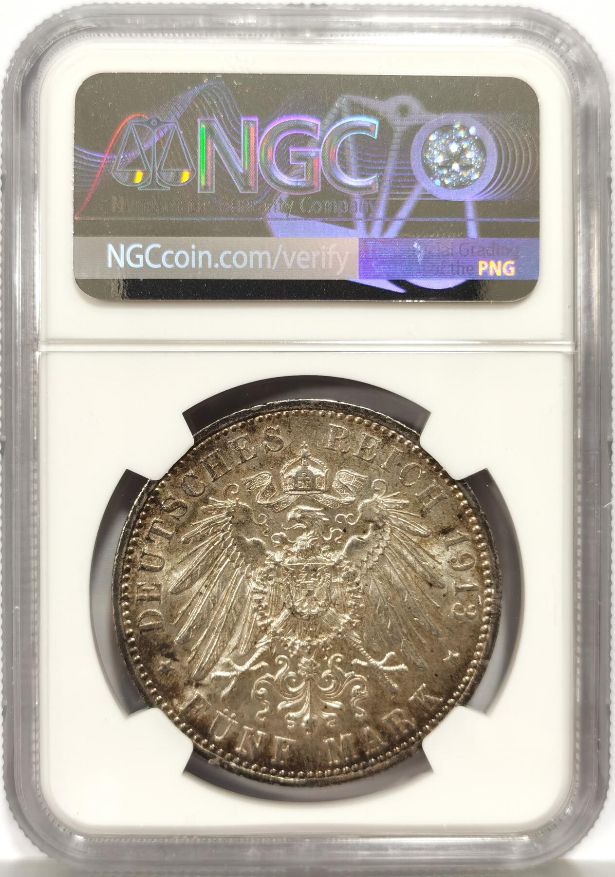 博洋堂世界钱币拍卖第157期（全场包邮） NGC AU 德国普鲁士1913年威廉二世军装5马克银币