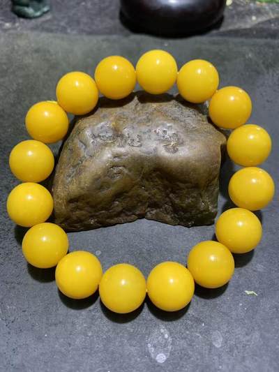 罕见毕业级天然鸡油黄蜜蜡单圈手串1条！ - 罕见毕业级天然鸡油黄蜜蜡单圈手串1条！