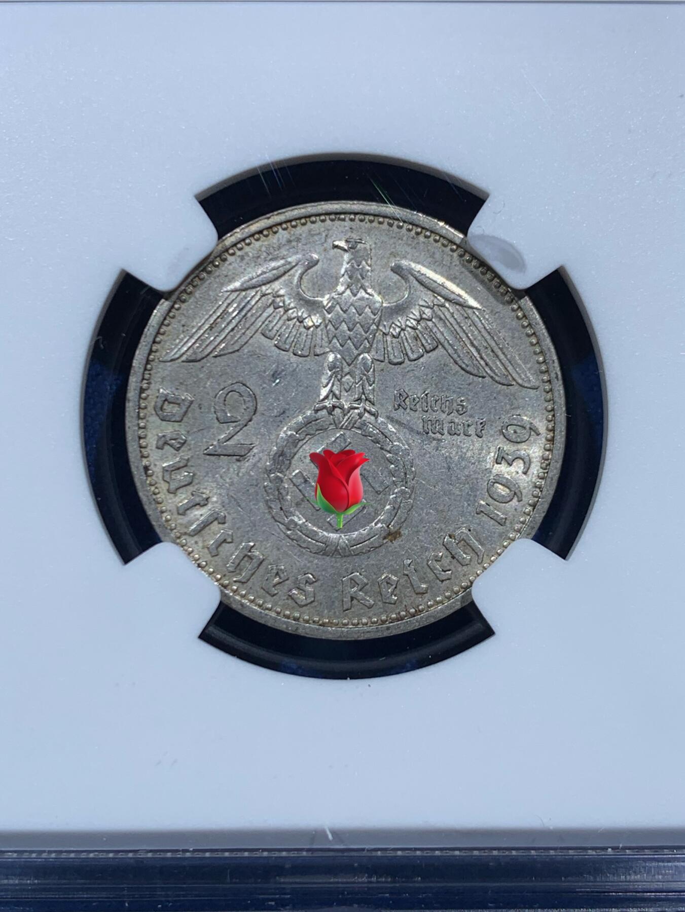 《竞宝斋》第457场 周日，周一，周二   3场连拍 （全场包邮）欢迎送拍 NGC MS61 德国 1939年 兴登堡A版2马克银币