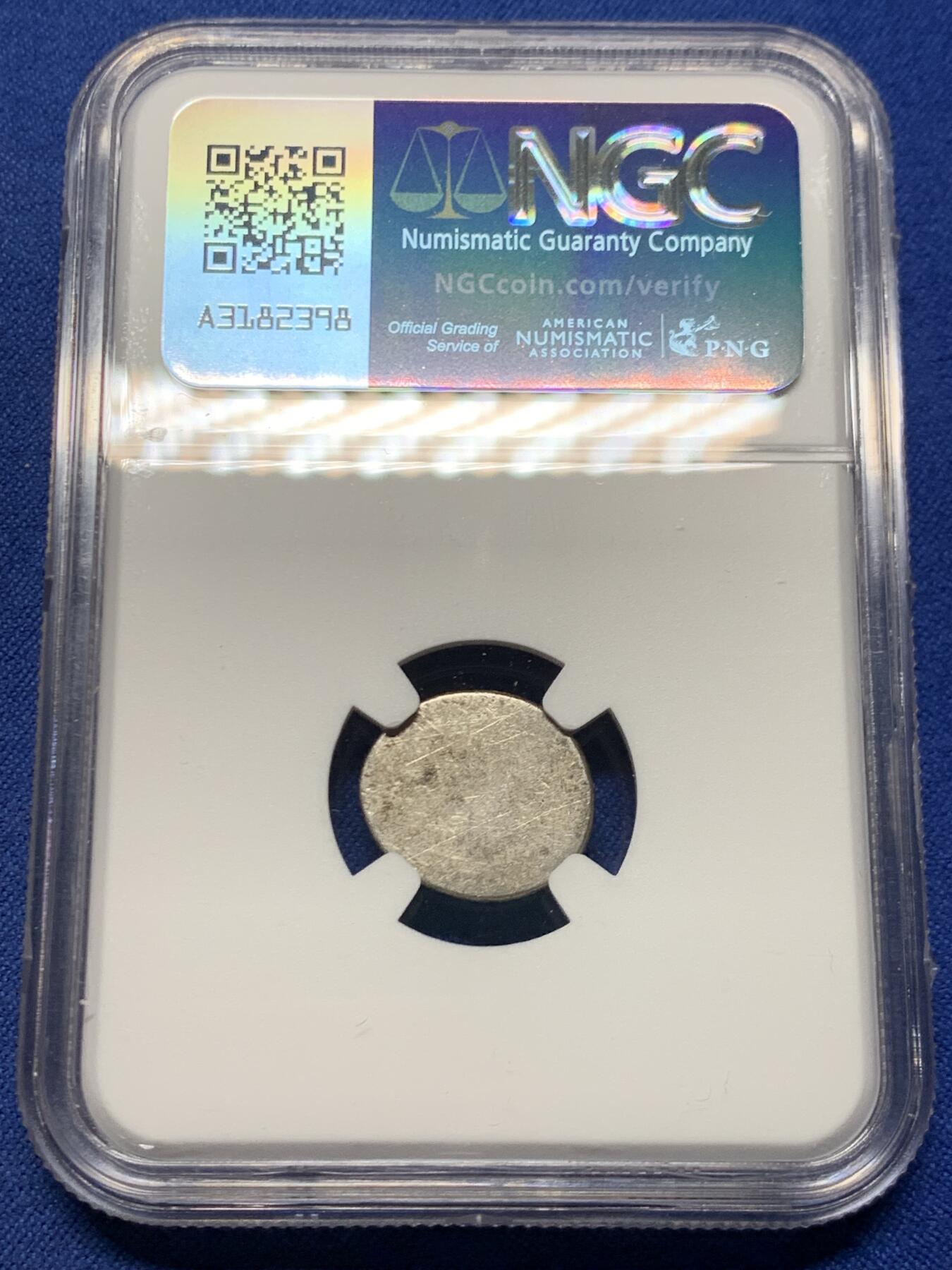 《竞宝斋》第457场 周日，周一，周二   3场连拍 （全场包邮）欢迎送拍 NGC AU55 柬埔寨1600年-1860年神鸟2PE银币 东南亚经典品种