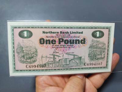 1月13号晚上8点 外国纸币自动截拍第8场 - 全新UNC  北爱尔兰 1978年 1镑 纸币