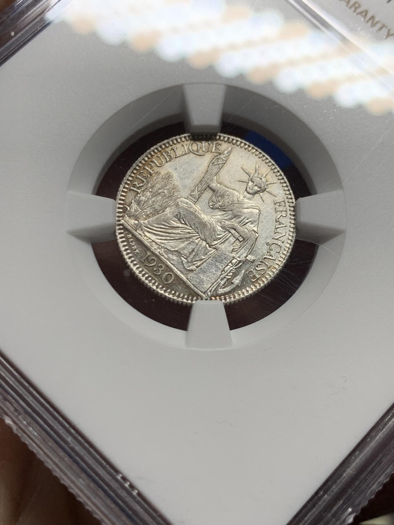 《竞宝斋》第457场 周日，周一，周二   3场连拍 （全场包邮）欢迎送拍 NGC UNCD 法属印支1930年坐洋10分银币 少见年份