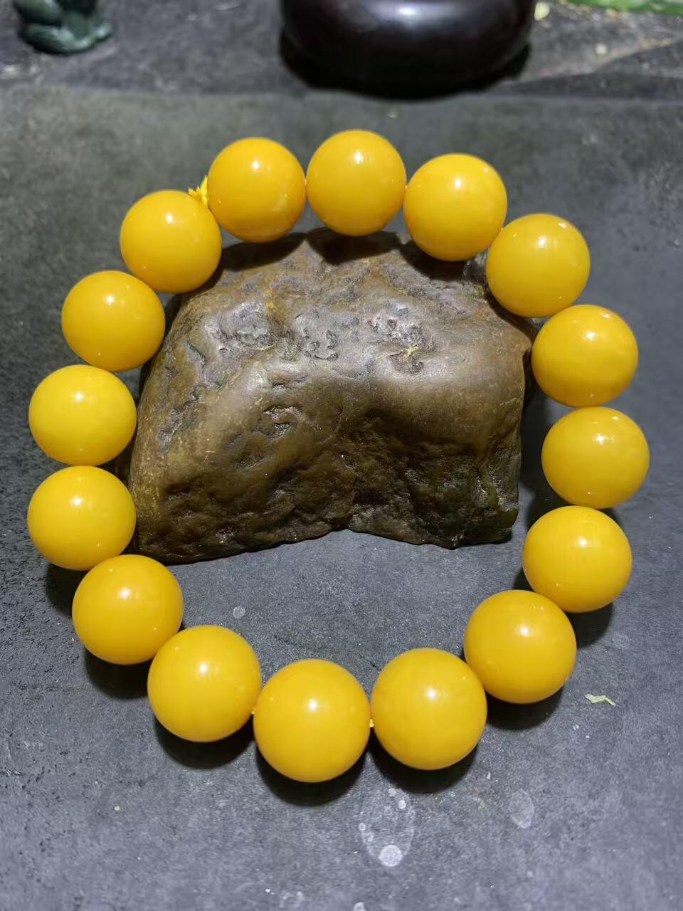 罕见毕业级天然鸡油黄蜜蜡单圈手串1条！