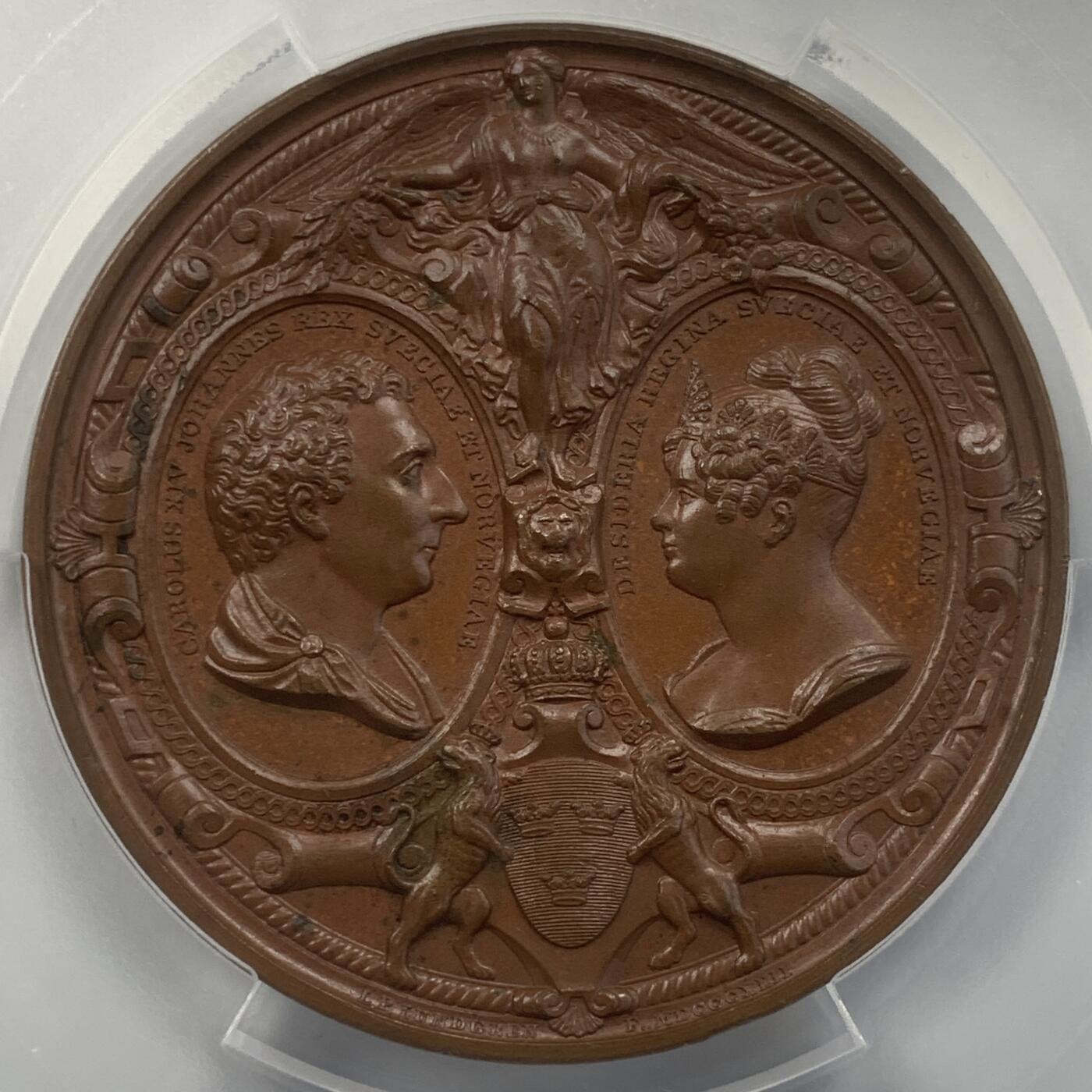 掌中浮雕-藏着的欧洲第049场 PCGS SP64 ：1842年瑞典卡尔十四和他的家人铜章，56mm， Ludvig Persson Lundgren雕刻