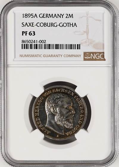 NGC-PF63 1895 德国萨克森-科堡-哥达2马克精制银币 - NGC-PF63 1895 德国萨克森-科堡-哥达2马克精制银币