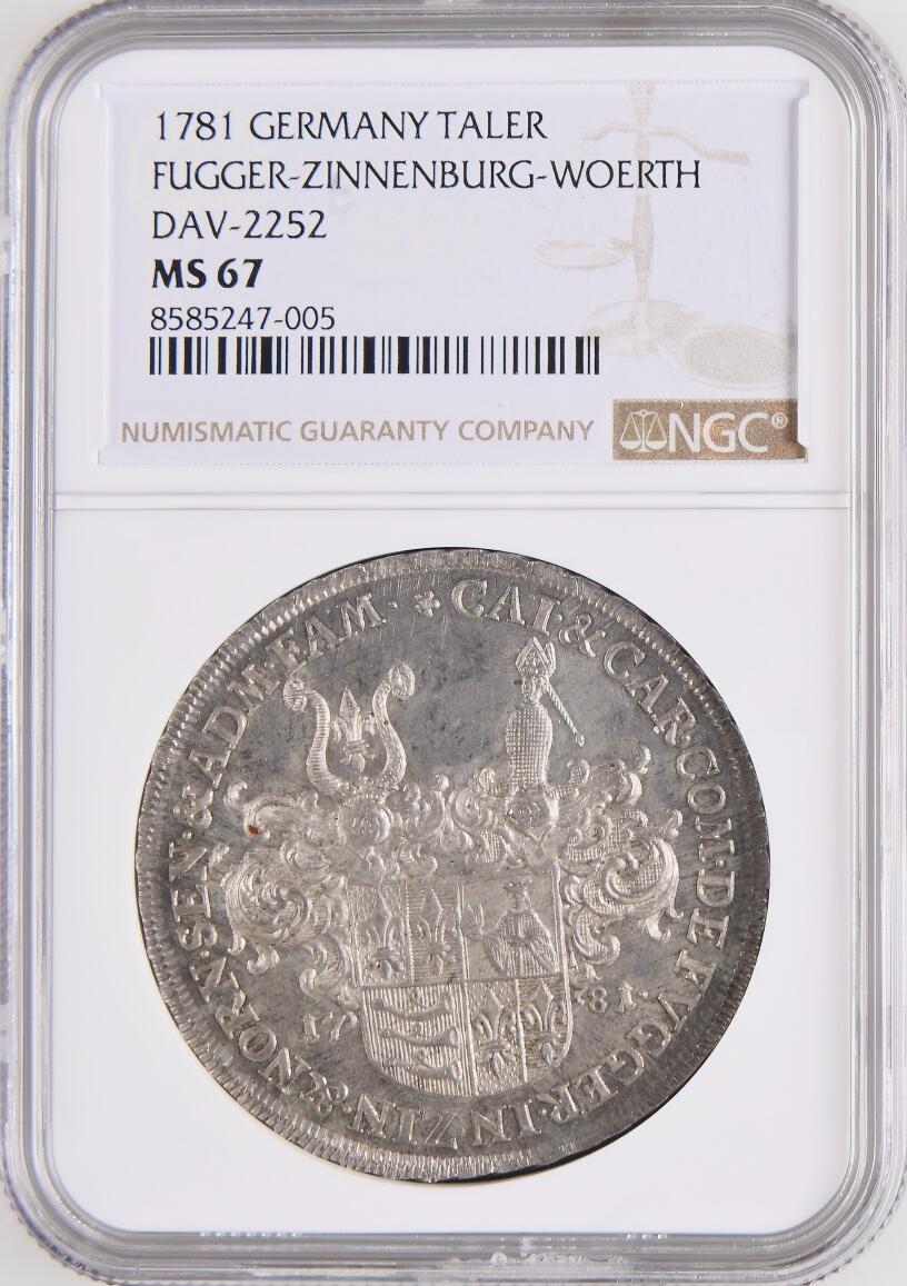 NGC-MS67 1781 德国富格尔-津嫩堡-沃尔特泰勒银币