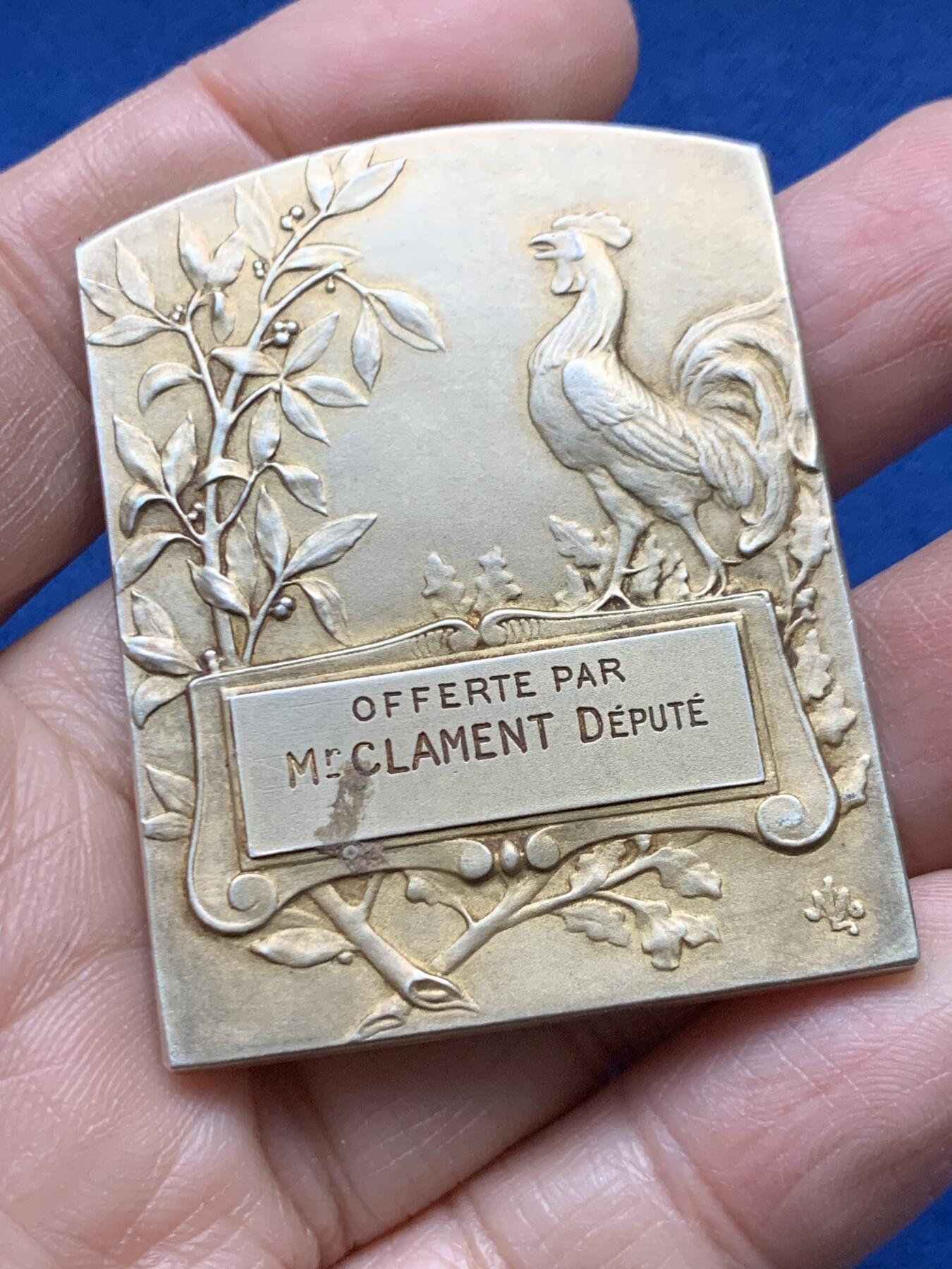 《竞宝斋》第458场 周日，周一，周二   3场连拍 （全场包邮）欢迎送拍 法国银章奖章荣誉爱国者Coq，Mattei镀金银章回家荣誉玛丽安娜方形奖章，雕刻尺寸51.2×40.2毫米，48.9克，丰饶角1银