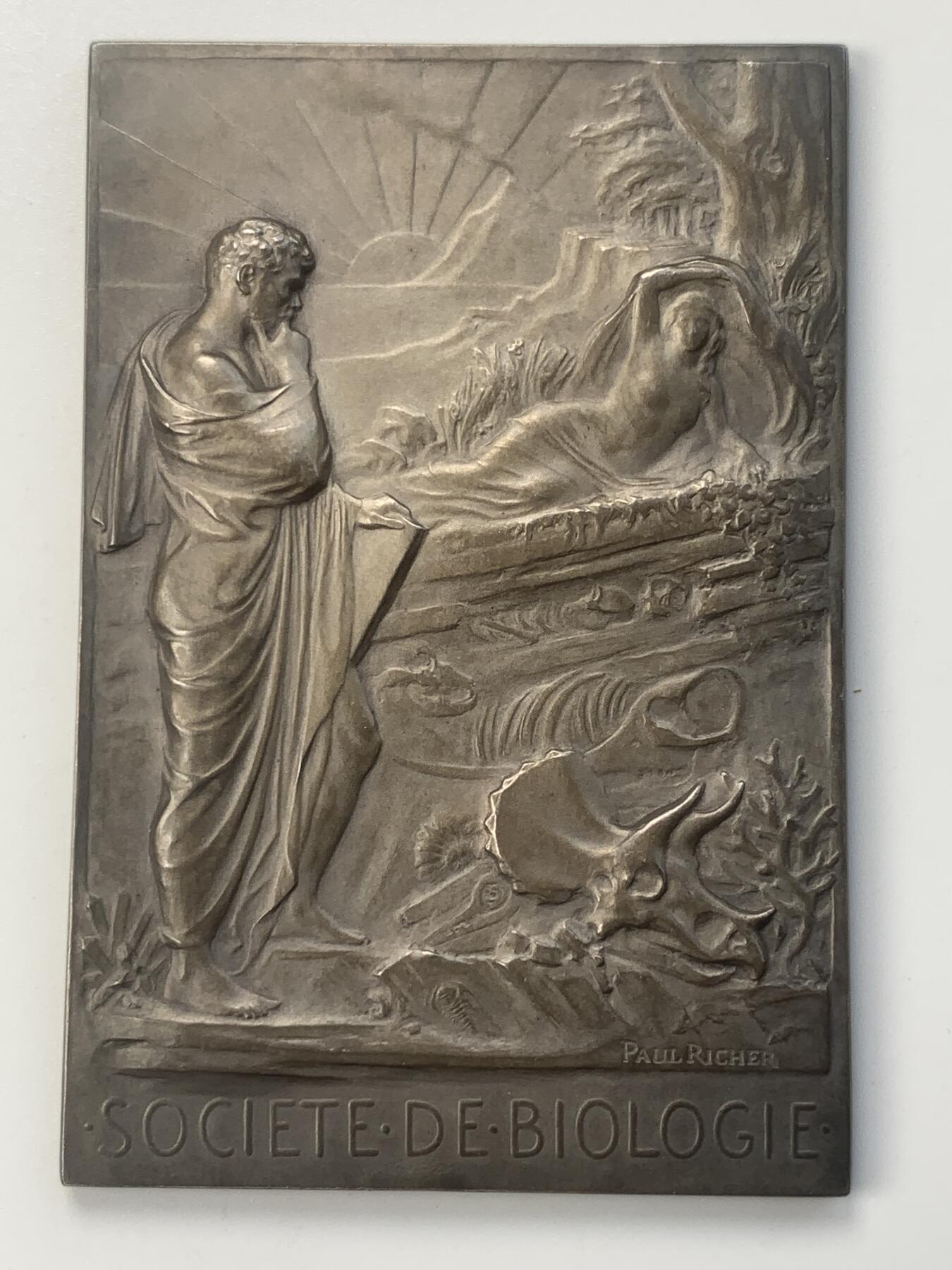 掌中浮雕-藏着的欧洲第049场 “法国生物协会成立五十周年”镀银铜章 ，72mm*48mm，原盒
