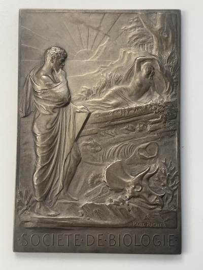 掌中浮雕-藏着的欧洲第049场 - “法国生物协会成立五十周年”镀银铜章 ，72mm*48mm，原盒