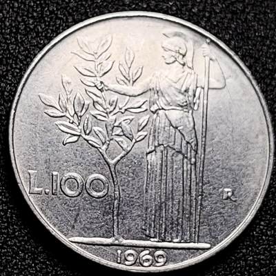 泉币菌-第168场- 精品福利场 - 1969年 100里拉意大利 雅典娜与橄榄树 28MM