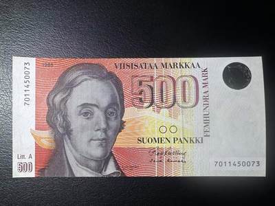 【Blue Auction】世界纸币精拍第775期——18级TOP拍卖/信誉/品质/专业/高效💫 - 芬兰 1985年500法郎 AU+品相