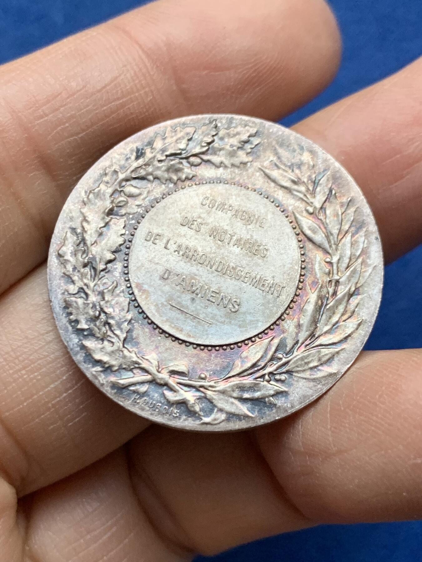 《竞宝斋》第458场 周日，周一，周二   3场连拍 （全场包邮）欢迎送拍 法国玛丽安娜 亚眠公证人银质代币，13.1g，31.5mm，丰饶角2argent边铭