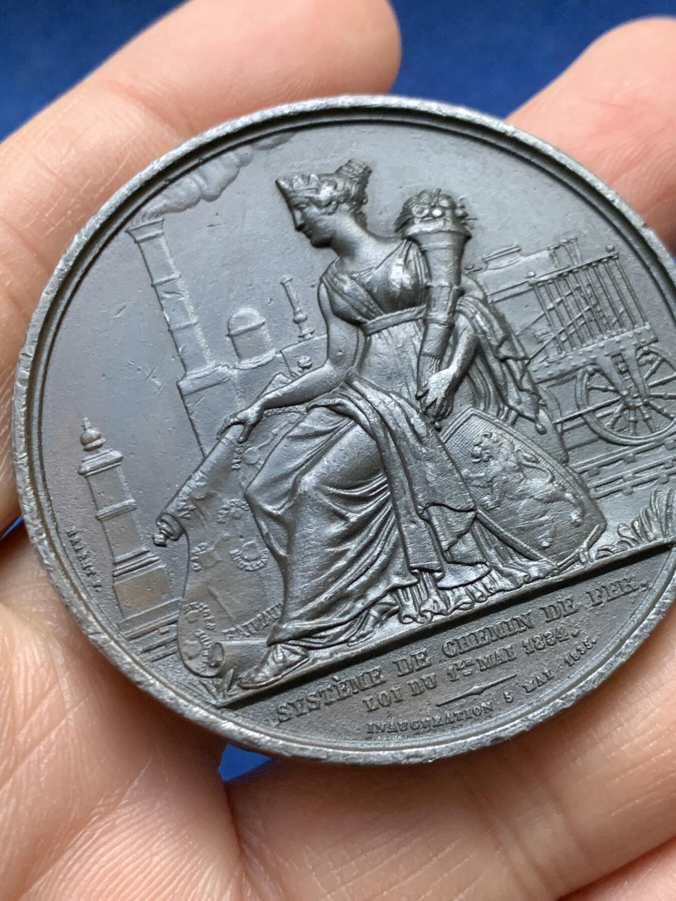 《竞宝斋》第458场 周日，周一，周二   3场连拍 （全场包邮）欢迎送拍 比利时1835年铁路系统落成典礼纪念铅章，60.65g，49.3mm