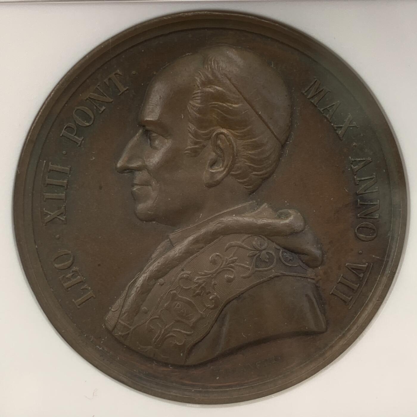 掌中浮雕-藏着的欧洲第049场 NGC MS61 ：1884年梵蒂冈教皇利奥十三世铜章，44mm