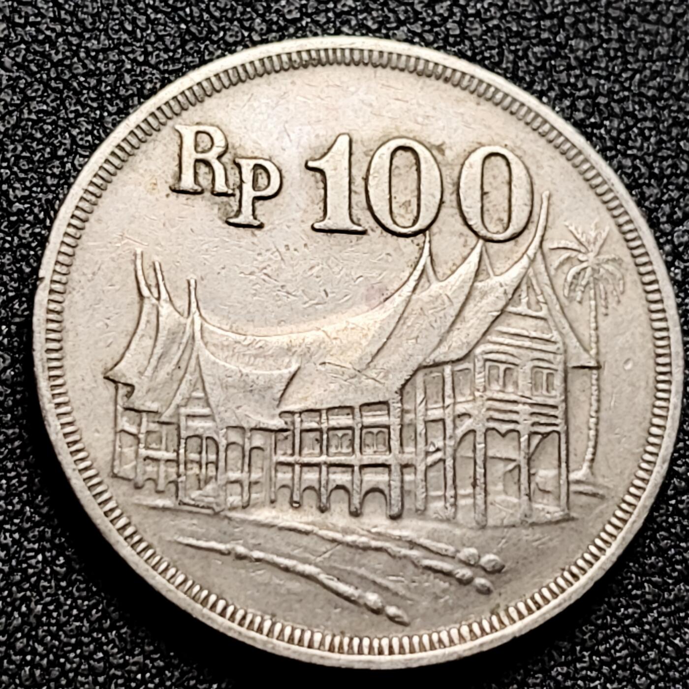 泉币菌-第168场- 精品福利场 字边 印度尼西亚1973年100卢比铜镍硬币 28.0毫米 9.8克