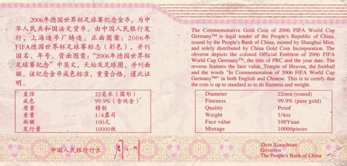 宜和2025年秋季拍卖 古钱/金银锭/机制币 2005年发行2006年德国世界杯足球赛精制彩金银币二枚一套（含1/4盎司金、1盎司银各1枚）,原盒、原包装、带证书，完全未使用，发行量分别为1万枚、5万枚