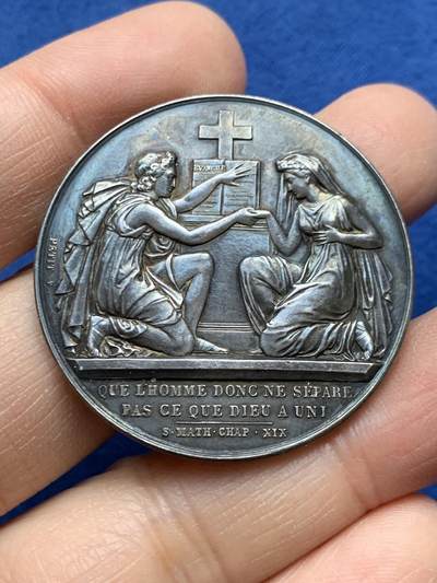 《竞宝斋》第458场 周日，周一，周二   3场连拍 （全场包邮）欢迎送拍 - 法国婚姻与爱情纪念银章，25.86g，39.1mm，丰饶角边铭