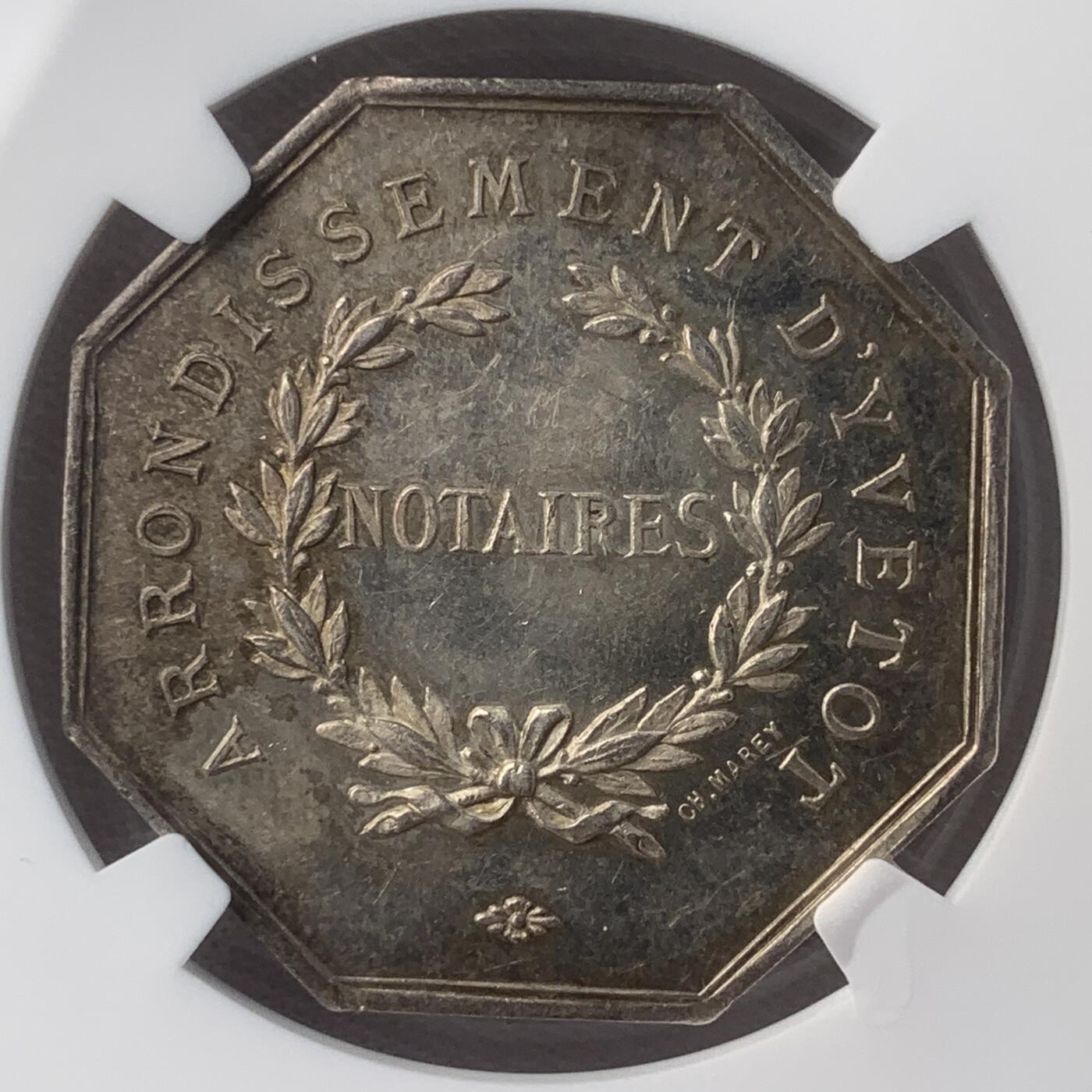 掌中浮雕-藏着的欧洲第049场 NGC MS62 : 法国伊沃托区公证人八角银章，31mm