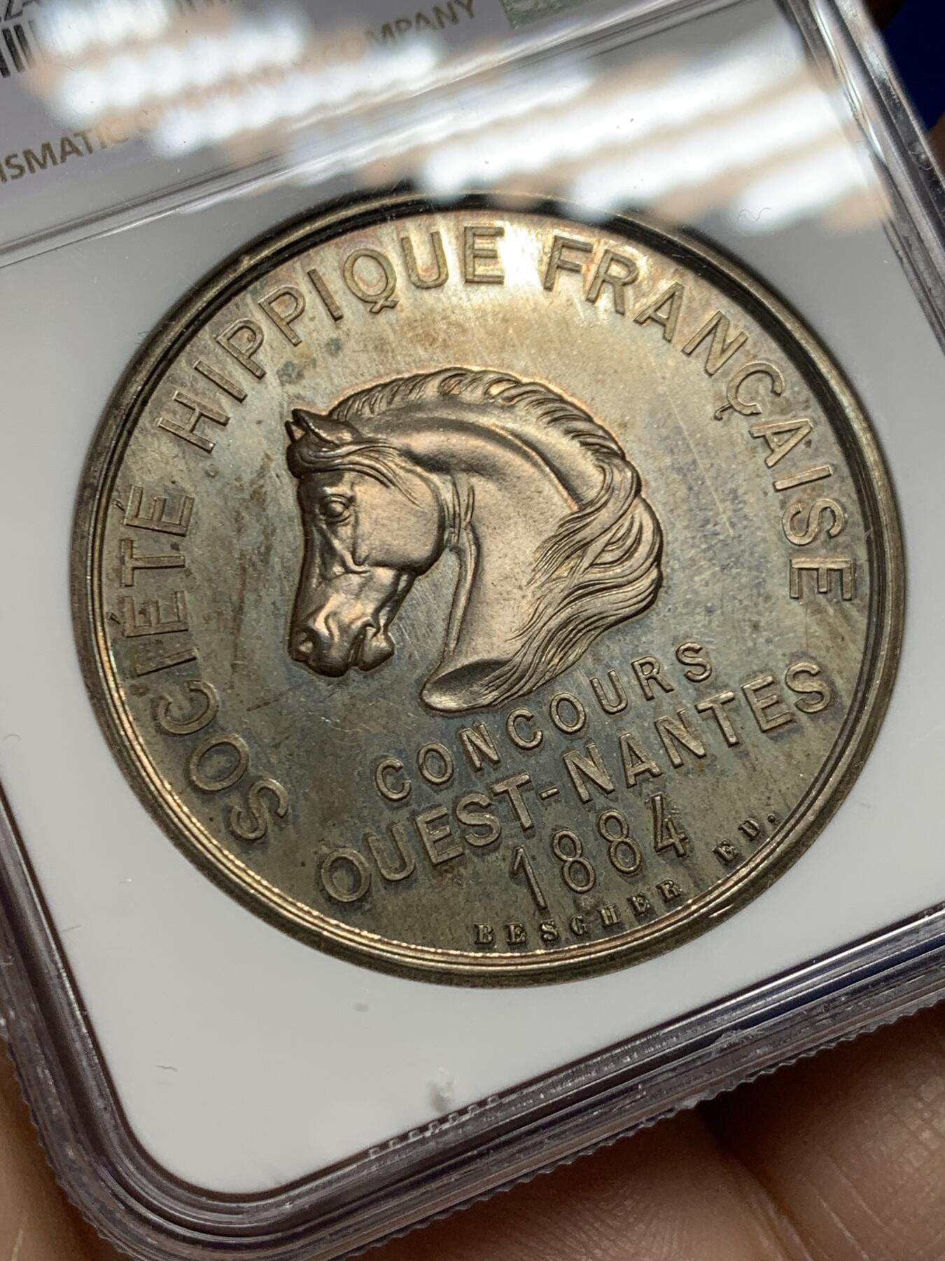 《竞宝斋》第458场 周日，周一，周二   3场连拍 （全场包邮）欢迎送拍 NGC-MS64 法国南特马术协会银章