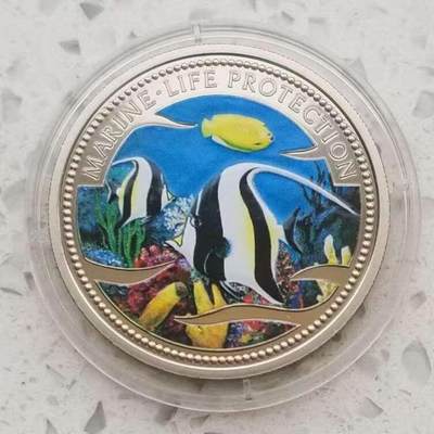 【币将精彩】世界钱币拍卖（2026-2-4） - 帕劳2001年海洋世界燕鱼彩色纪念币  面值1元，铜镍合金 直径38.61毫米，精制。