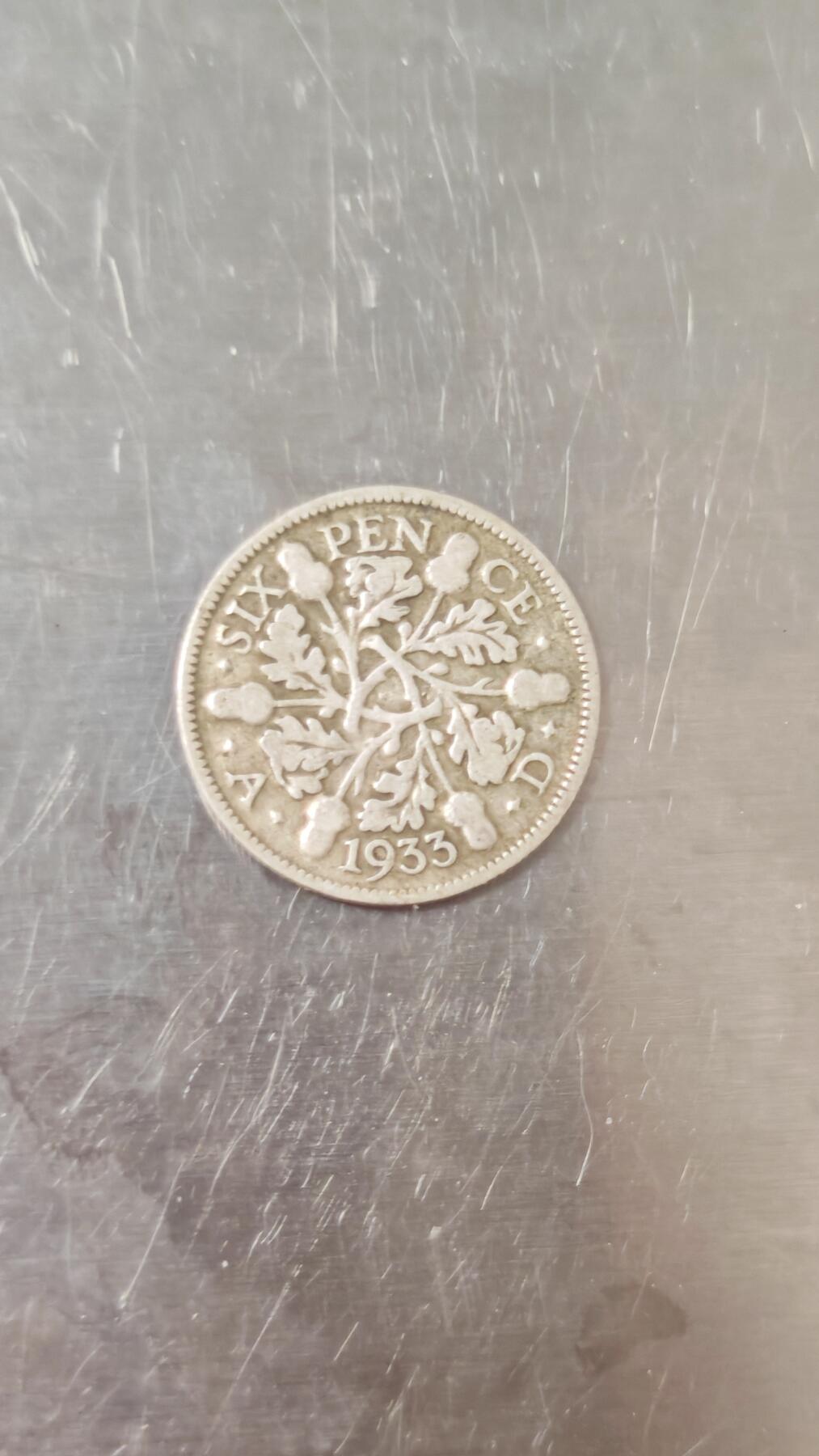 小银币 1933年英国6便士银币