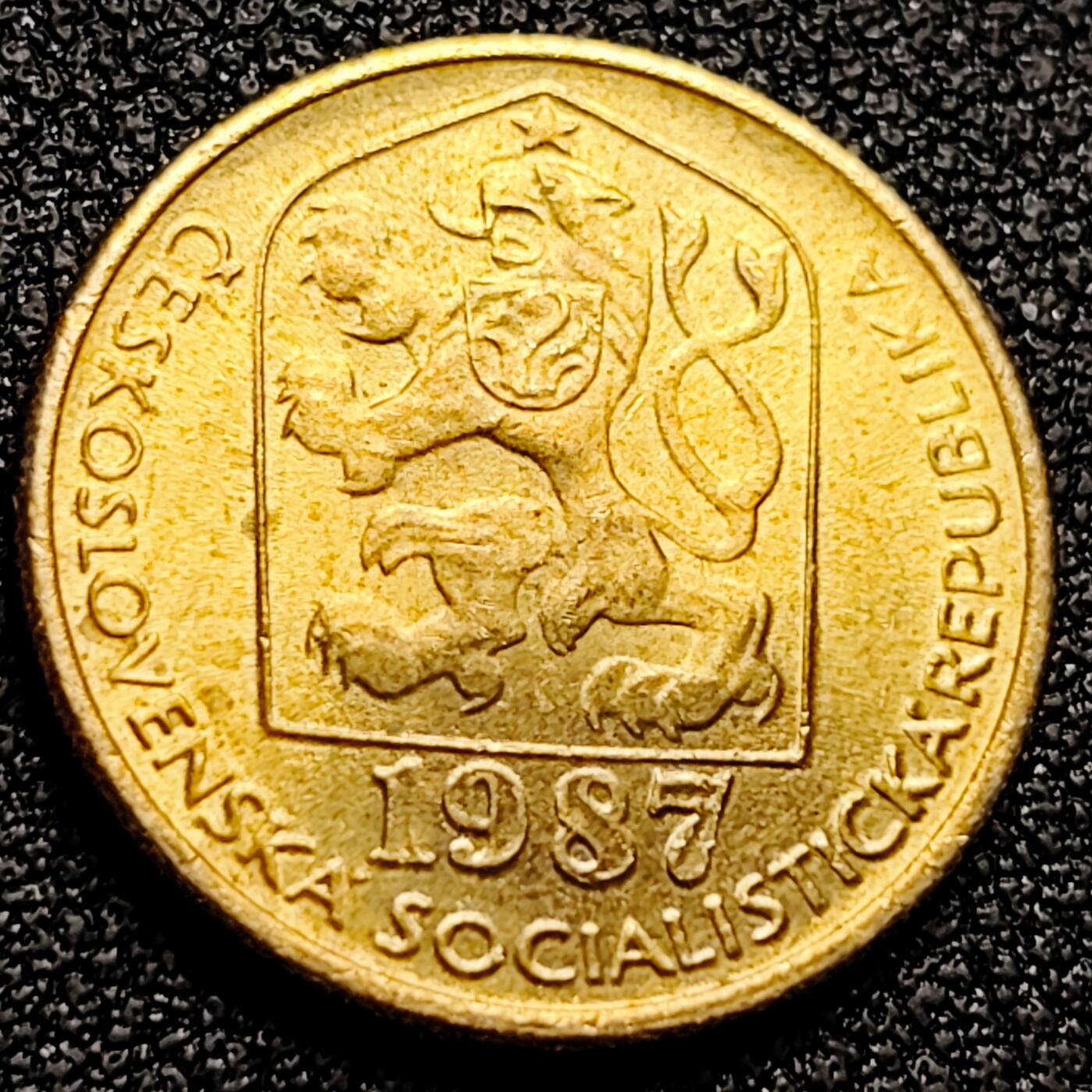 泉币菌-第168场- 精品福利场 原铜光极美 立狮 捷克斯洛伐克20赫勒黄铜硬币 1987年 19.5毫米 2.6克