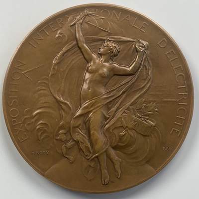 掌中浮雕-藏着的欧洲第049场 - 1882年巴黎国际电力博览会铜章，80mm，O.Roty雕刻