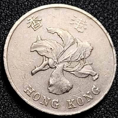 泉币菌-第168场- 精品福利场 - 香港壹圆硬币 紫荆花1港币 直径25MM 